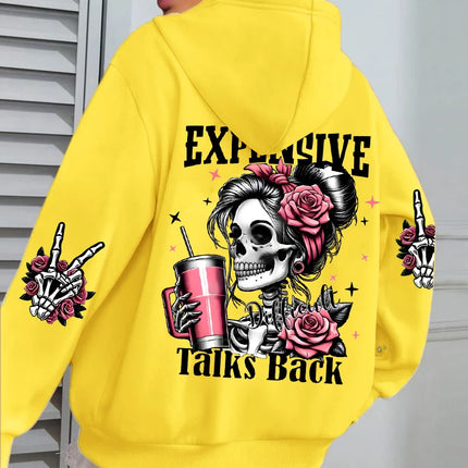 Expensive Talks Back Funny Printing Womens Plus Size Hoodie Multicolor Pullovers Fleece Autumn Sportswear Casual Pocket Hoody