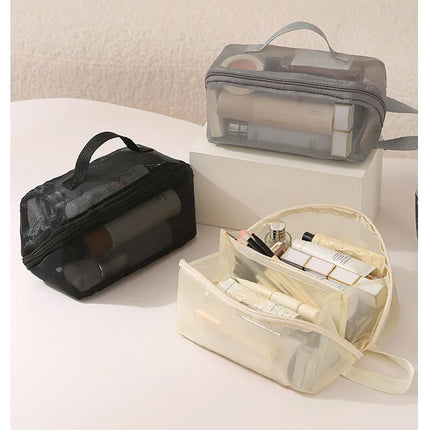Fashion Transparent Mesh Travel Cosmetic Bag Storage Multi Layer Portable Womens Toiletry Bag Large Capacity Bag Makeup