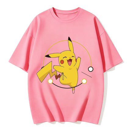 2026 New Summer Happy Pikachu Print T Shirt Unisex Loose Casual Tee for Men Women Kids Short Sleeve Tops Cute Pokemon Streetwear