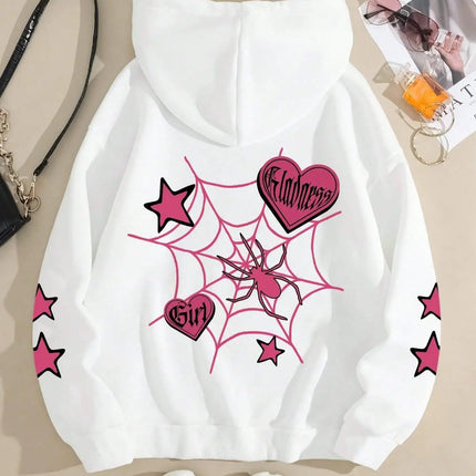 Spider Star Printed Hoodies Street Sporty Women Sweatshirts Comfortable Crewneck Pullover Loose Fleece Female Tops Clothes