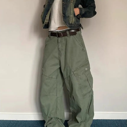 Retro American Multi-Pocket Pleated Work Pants Men's Loose Straight Leg Slimming Wide Leg Long Trousers for Men And Women