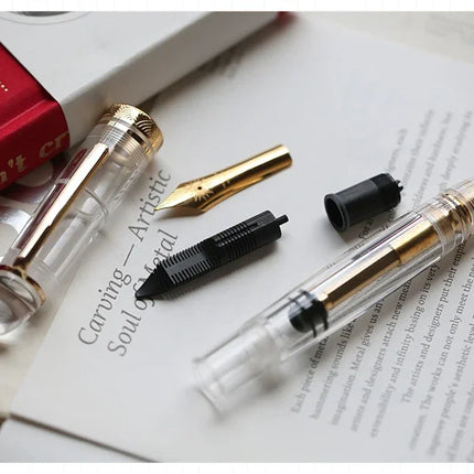 Smooth MAJOHN P140 NO.8 F/M Nib Acrylic Piston Huge Transparent Fountain Pen Ebonite Feed Large Capacity Ink Writing Luxury Pen