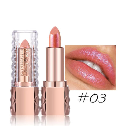 Pink Luxurious Metallic Glitter Lipstick Lasting Waterproof Shimmery Pearl Sparkling Hydrating Lipstick Women Makeup Cosmetic
