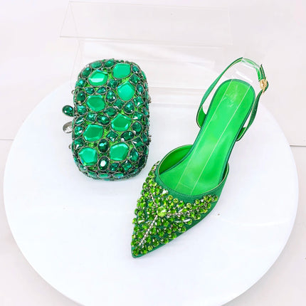 INSIGHTLINK Sky blue/Green/Gold/Purple Rhinestones High Heels Sandals With Clutch Bags For Wedding Party Lady Shoes And Bag Set