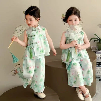 Summer Girl's Suit Cosplay Performance Costumes Ethnic Style Chinese Sets Children's Clothing Kids' Clothes Hanfu Fashion Casual