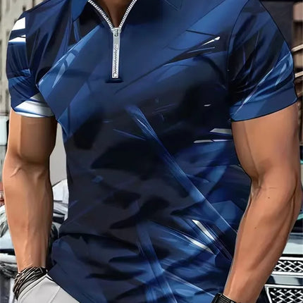 Fashion Tie-dye Men's Zippers Polos T-Shirts Short Sleeve Summer 3d Printed Street Gradient POLO Tee 6XL Plus Size Casual Tops