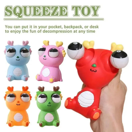 Cute Big Eyed Dragon Squishy Toy - Pop Eyes Fidget Keychain for Stress Relief Sensory Toy for Kids & Adults, Anxiety Relief Gift