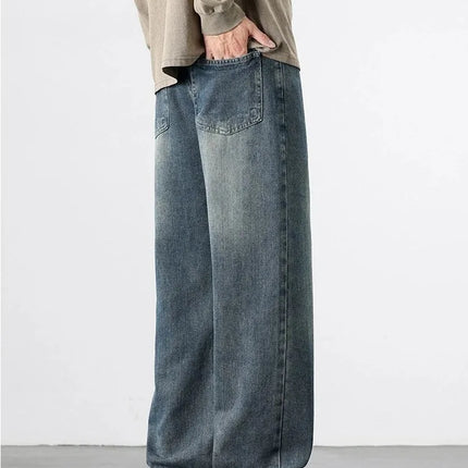 Spring Autumn American Retro Straight Jeans Men Streetwear Korean Fashion Loose Baggy Wide Leg Denim Pants Male Casual Trousers