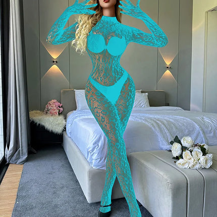 Toucheart Erotic Mesh Bodysuit Leopard Print Hollow Out Sexy Uniform Women Body Shaping See-through Seductive Hot Flirt Bodysuit
