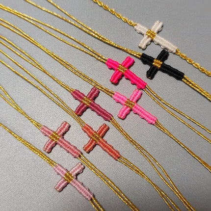 Hand-Woven Macrame Cross Bracelet Adjustable Bohemian Style Jewelry for Women Girls