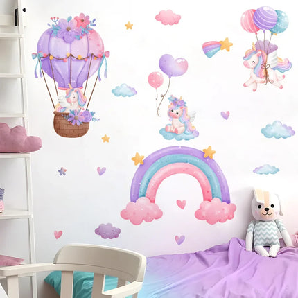 Rainbow Hot Air Balloon Unicorn Star Cloud Love Wall Decal Self-Adhesive Sticker for Girl's Bedroom Dormitory Decor