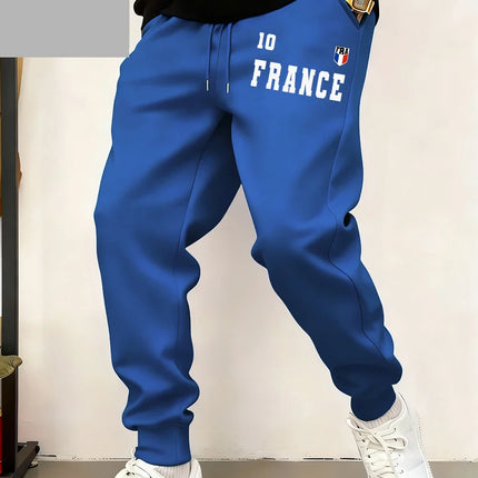 France Flag Prints Sweatpants Mens Winter Loose Trousers Basics Comfortable Fleece Warm Jogger Pants Casual Pocket Male Clothes