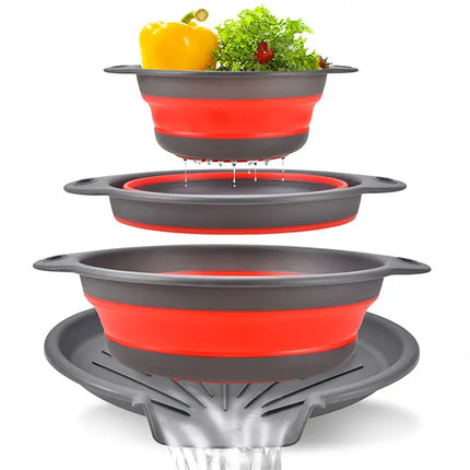 3/4PCS Foldable Collapsible Colander Set Drain Basket with Self-Draining Base Vegetables Fruit Washing Basket Kitchen Drainer