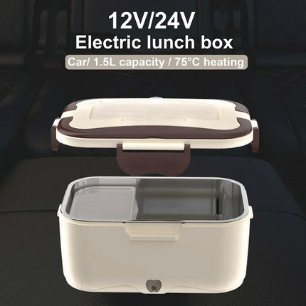 1.5L Car Electric Lunch Box 12V/24V Portable 304 Stainless Steel Plug-in Heating Insulated Lunch BoxOutdoor Fast Food Heater