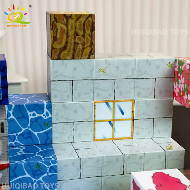 HUIQIBAO Random 50-300PCS Magnetic STEM Educational Building Blocks Kids Boys Girls DIY Puzzle Sensory Magnet Cube Gift