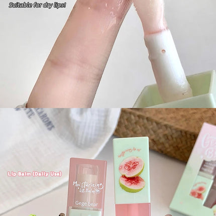 Guava Hydrating Lip Balm and Lip Oil Set Gege Bear Light Moisturizing Soothing and Tender Lips for Winter Use