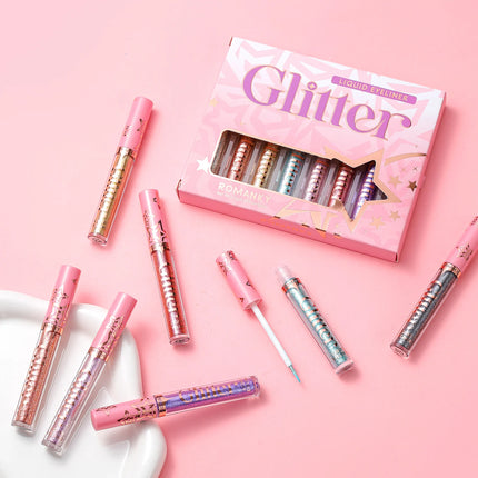 Glitter Liquid Eyeliner Pencil SET Flash Dazzling Eyeshadow Pearlescent Outline Pen Long Lasting No Smudge Women's Makeup Gifts