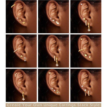 Bobisty 1pc Earrings Surgical Stainless Steel Earrings for Women Dainty Flat Back Earring Stud Hoop Cartilage for Sensitive Ears