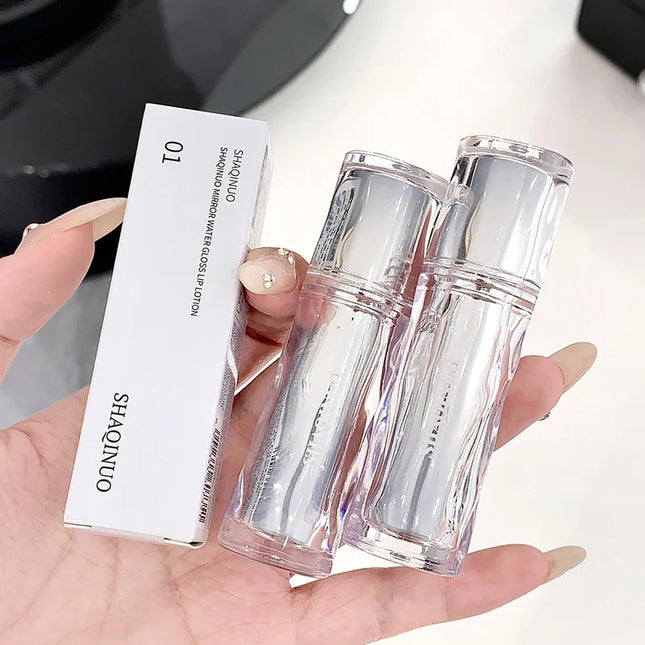 Mirror water gloss lip dew low saturation glass lip plump lip glaze moisturizing hydrating white lipstick