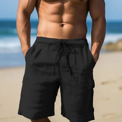 New Summer Men's Cotton Linen Shorts Comfortable Loose Fit Elastic Drawstring Waist Casual Beach Shorts Breathable