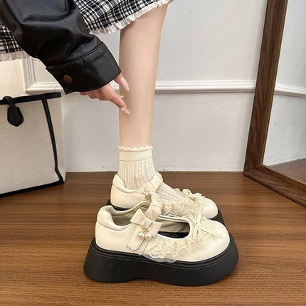 2026 Spring Autumn Height Increase Women Mary Jane Shoes Concise Butterfly-knot Single Shoes Ladies Elegant Dress Leather Pumps