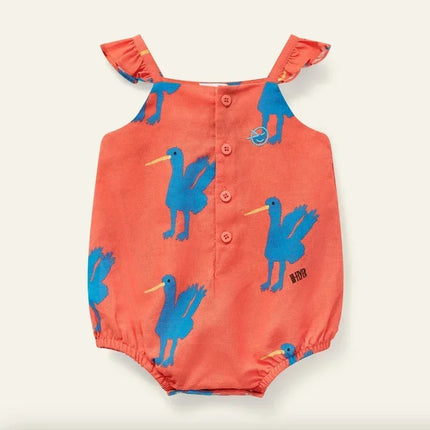 OUYANG&IVAN SsWyn2025 Mid Blue Denim Sailor Collar Romper Floral Baby One-pieces for Babies Boy Girl Bodysuits