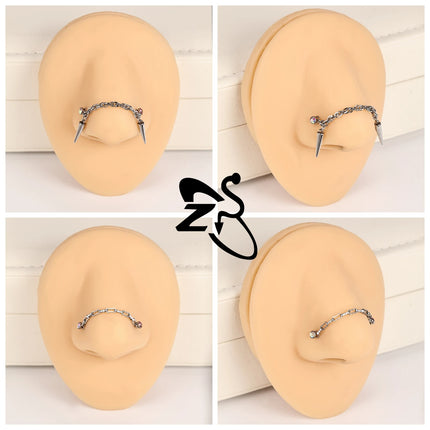 ZS 1 Piece Stainless Steel Nose Chain 32MM-50MM Bridge Piercing Sharp Cone Tassel Dangle Nostril Piercings Jewellery Accessories
