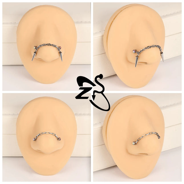 ZS 1 Piece Stainless Steel Nose Chain 32MM-50MM Bridge Piercing Sharp Cone Tassel Dangle Nostril Piercings Jewellery Accessories