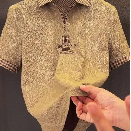 Ice Silk Embroidered  Shirt Men's Summer Short Sleeve Turn-down Collar Business Casual Fashion Brand T-shirt Breathable C...