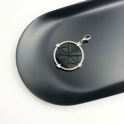 Black Round Stone Pendant Dangle Charm 925 Sterling Silver Fine Jewelry Vintage Gift For Women Men