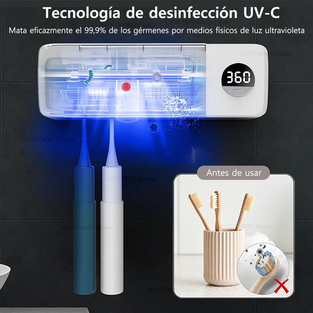 UV Toothbrush Sanitizer UV Light Cleaning Holder Toothbrush Smart Cleaner with Light Clean Air Drying Bathroom Wall Mount Holder