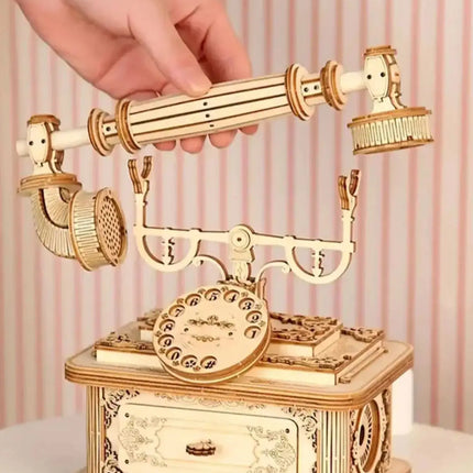Creative Retro Telephone 3D Wooden Puzzle for Adults Tabletop Model Kits Decoration and Gift for Christmas Birthday