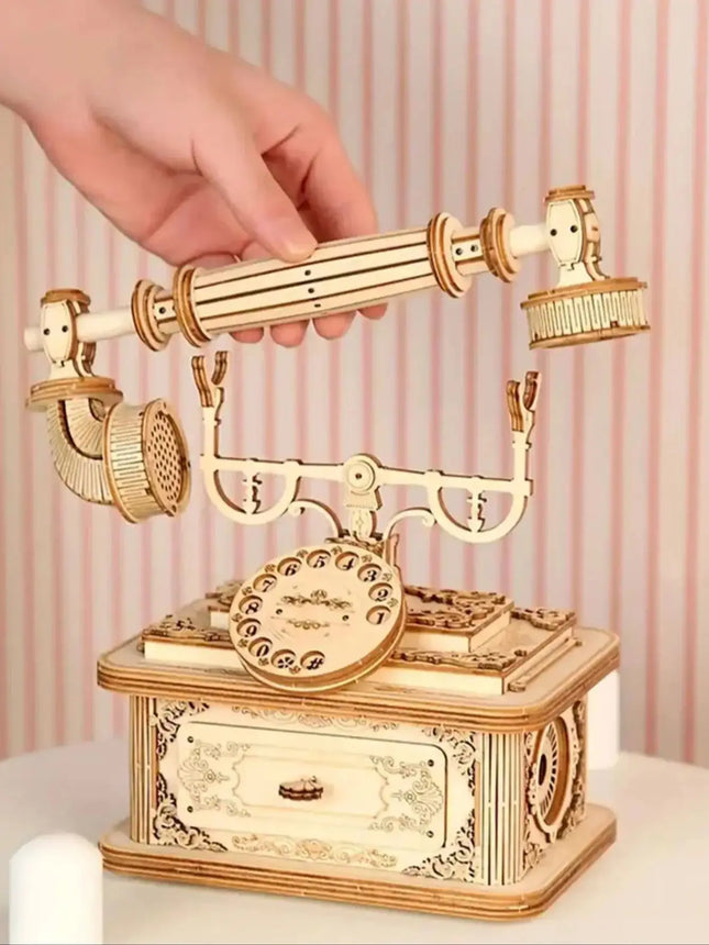 Creative Retro Telephone 3D Wooden Puzzle for Adults Tabletop Model Kits Decoration and Gift for Christmas Birthday