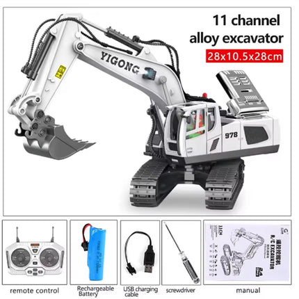 RC Alloy Remote Control Excavator Toy Engineering Vehicle Children's Charging Model Car Playset for Kids Boy Gifts