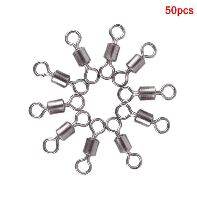 50PCS Fishing Bearing Rolling Swivel Solid Ring Lures Connector 11 Size