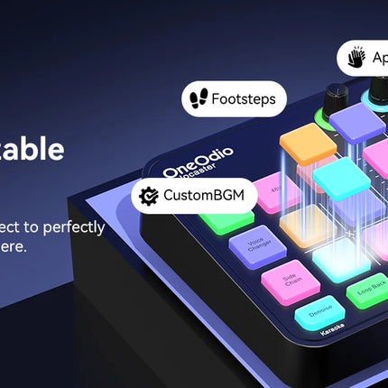 Oneodio Gaming Audio Mixer With XLR Microphone Interface 48V Phantom RGB Sound Card for Podcast/Live Streaming/PC Voice Changer