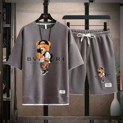 Men's Summer Casual Fashion Printed Loose Round-Neck Short-Sleeve T-Shirt Top and Shorts Set Comfortable Sportswear
