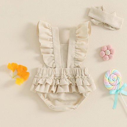Pudcoco Infant Newborn Baby Girls Summer Romper Flying Sleeve Letter Bow Embroidery Romper with Headband 0-18M