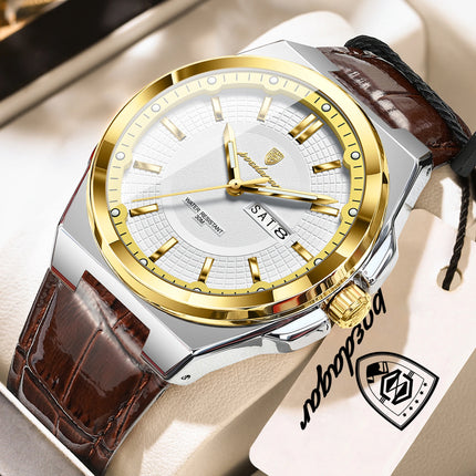 POEDAGAR High Quality Fashion Men's Wristwatch Waterproof Luminous Date Week Business Quartz Men's Watches Leather Men Watch Reloj