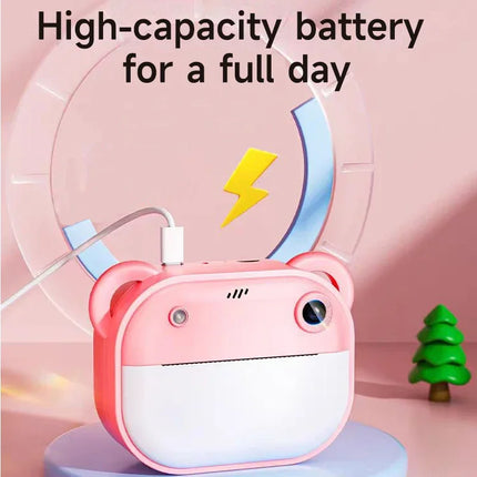 Kids Cartoon Digital Camera Toy Instant Inkless Thermal Printing Photograph Camera Puzzle Interaction Camera Toy+32G Memory Card