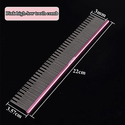 Pet Pink Comb Cat Dog Professional Stainless Steel Grooming Comb Dense Sparse Teeth Dog Cat Cleaning Brush Hair Reemoval Comb