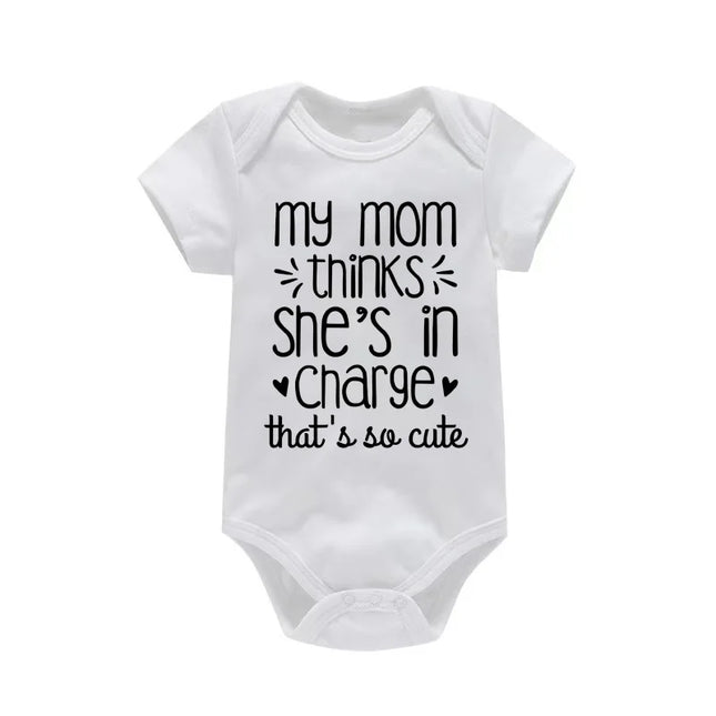 Newborn Baby Boy Girl Clothes My Mom Thinks She's in Charge That's So Cute Funny Letter Printed Infant Rompers Baby Outfits