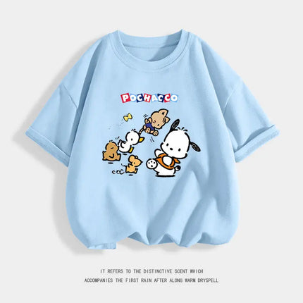 Pure Cotton Children's T-shirt 2026 Cute and Fun Pacha Dog Cartoon Printed Western-style Parent-child Outfit for Boys and Girls