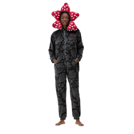 Funny Demogorgon Flannel Pajamas for Adult Kids Cannibal Flower Onesie Soft Warm Flannel Jumpsuit Halloween Carnival Party Wear