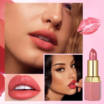 6 Colors Gold Bar Tube Lipstick Matte Texture Pearlescent Glitter Velvet Lipstick Valentine's Day Gift 1PCS