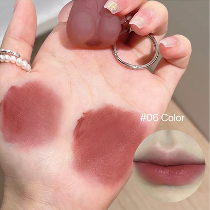 Cute Bear Velvet Lip Mud Keychain Matte Nude Red Lip Gloss Autumn Winter Non-stick Cup Lipstick Waterproof Lasting Lips Makeup
