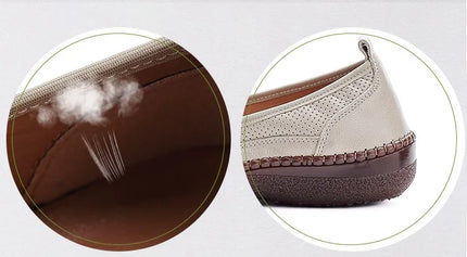 New Real Leather Perforated Ballet Flats Women's Massage Insole Slip On Moccasins Woman Hollow Loafer Casual Daily Shopping Shoe