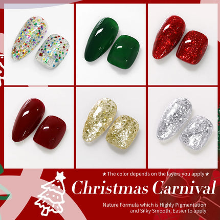 BORN PRETTY 6 Bottles Christmas Carnival Nail Polish Set 6ml Red Green Glitter Natural Air Dry Nail Art Varnish DIY Manicure