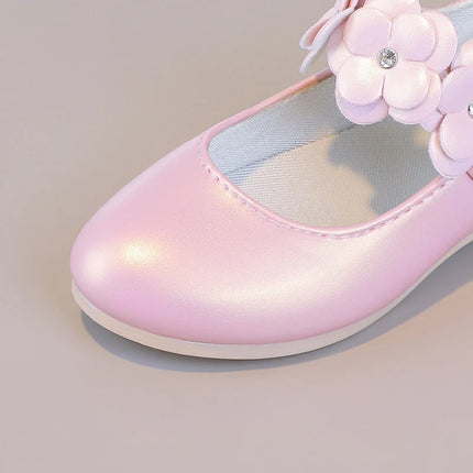 Autumn Girl's Mary Janes Appliques Low Heel Beautiful Kids Princess Shoe Three Colors Pointed Toe Breathable Children Shoe 26-36