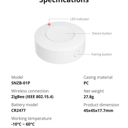 SONOFF SNZB 01P Zigbee Smart Button, Wireless Remote Control for Lights & Scenes, Single/Double/Long Press for Home Assistant